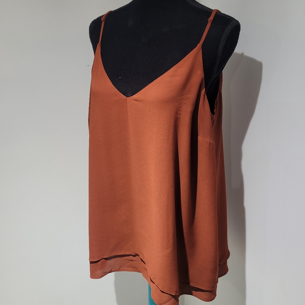 Addition Elle Women's Flowy Double Layer Adjustable Strap Cami 1X Rust Brown NEW - Picture 3 of 11